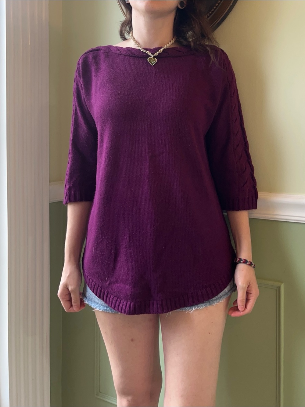 Dress Barn purple braided 3/4 sleeve sweater